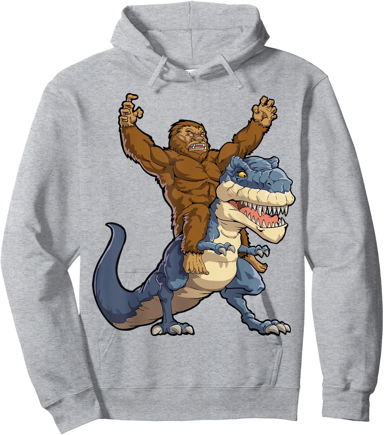 Bigfoot Riding Dinosaur T Rex Funny Men Boys Sasquatch Lover Hoodie - Hoodie | Ash