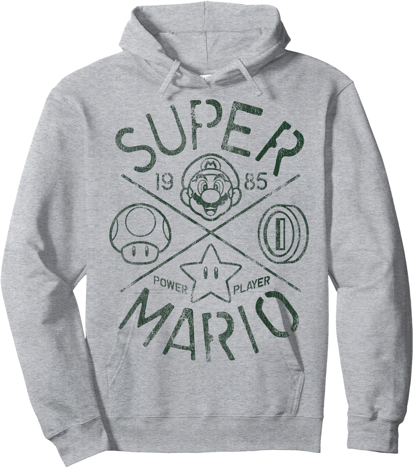 Nintendo Super Mario Vintage Crest 1985 Graphic Hoodie - Hoodie | Ash