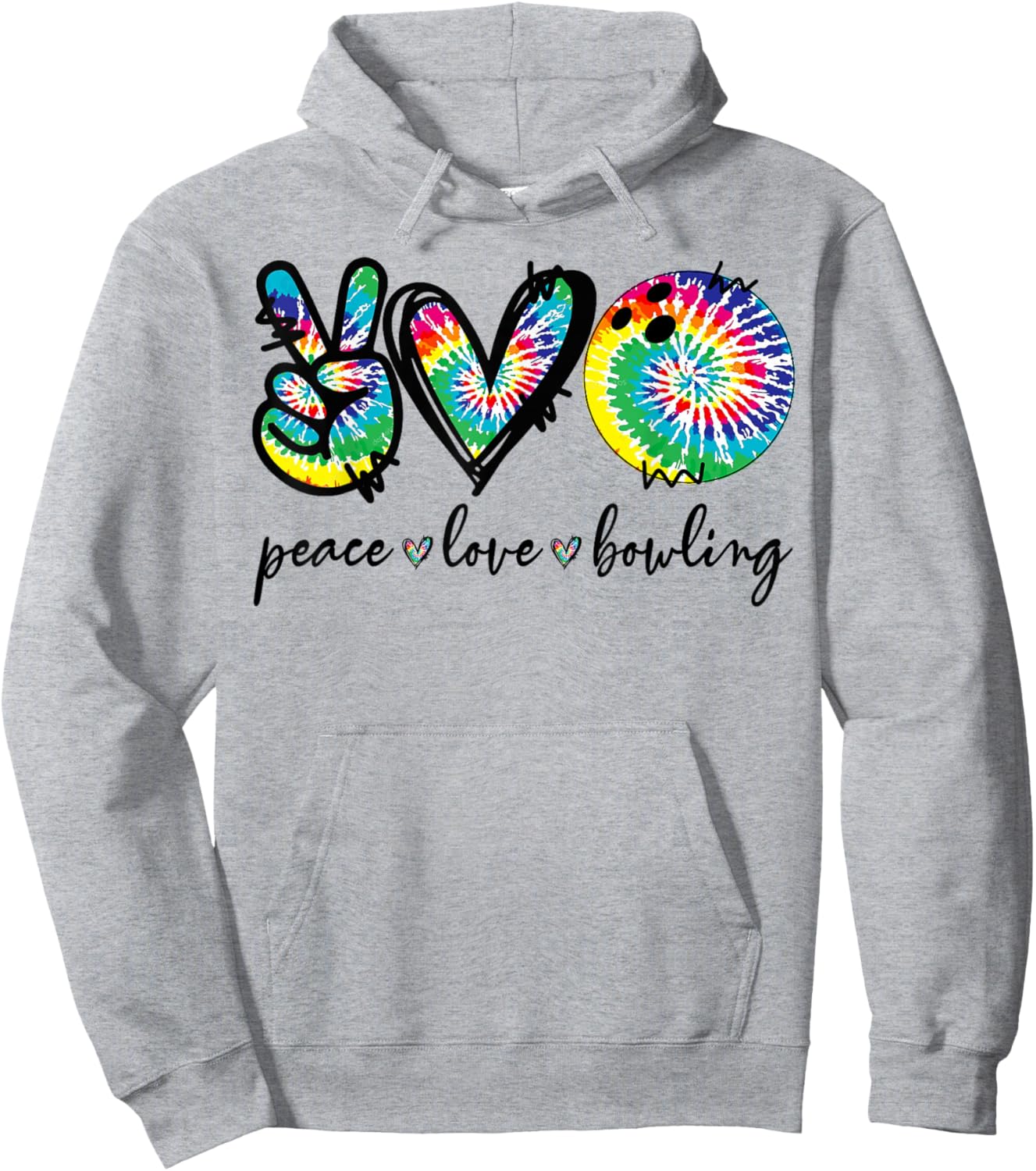 Peace Love Bowling Player Tie Dye Bowling Lovers Funny Hoodie - Hoodie | Ash