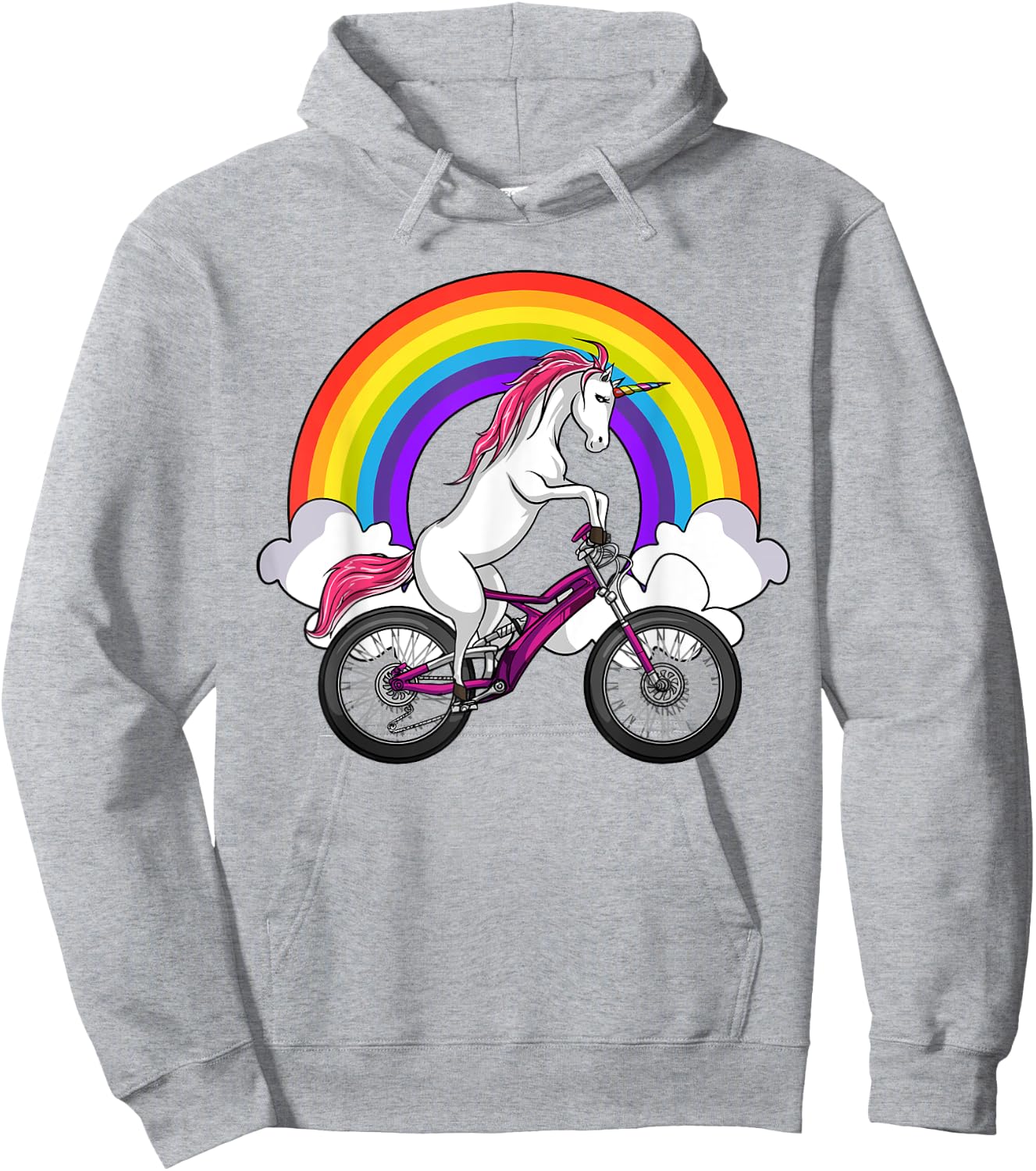Unicorn Riding Bicycle Rainbow Cycling Women Girls Kids Hoodie - Hoodie | Ash