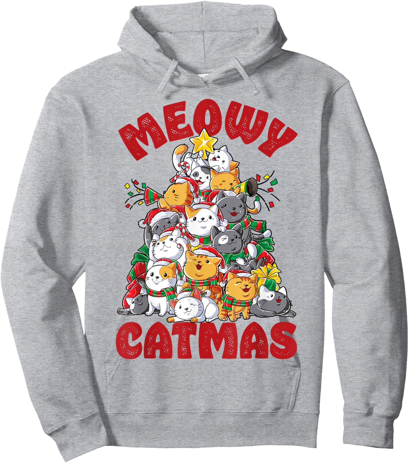 Meowy Catmas Cat Christmas Tree Xmas Girls Boys Funny Santa Hoodie - Hoodie | Ash