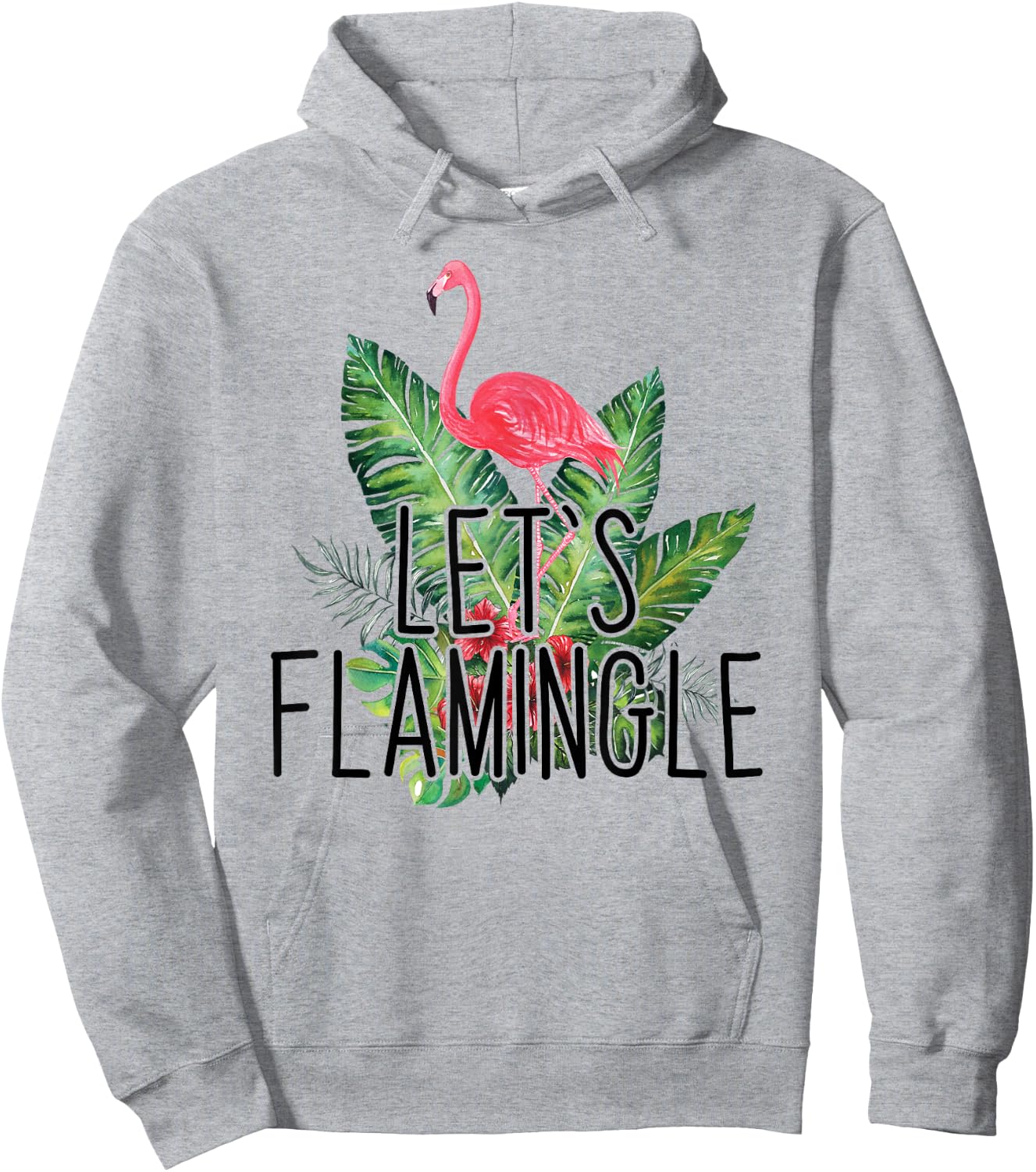 Let's Flamingle Hawaiian Tropical Floral Print Flamingo Hoodie - Hoodie | Ash
