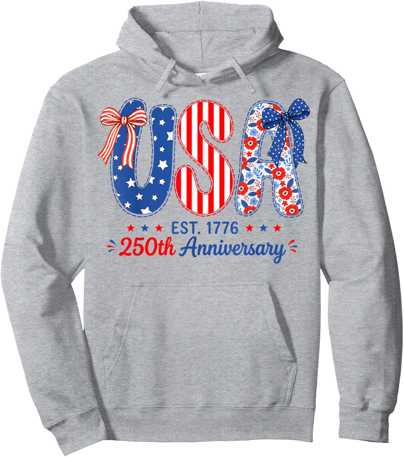 USA 250 Years America Floral Birthday Patriotic 4th of July Hoodie - Hoodie | Ash