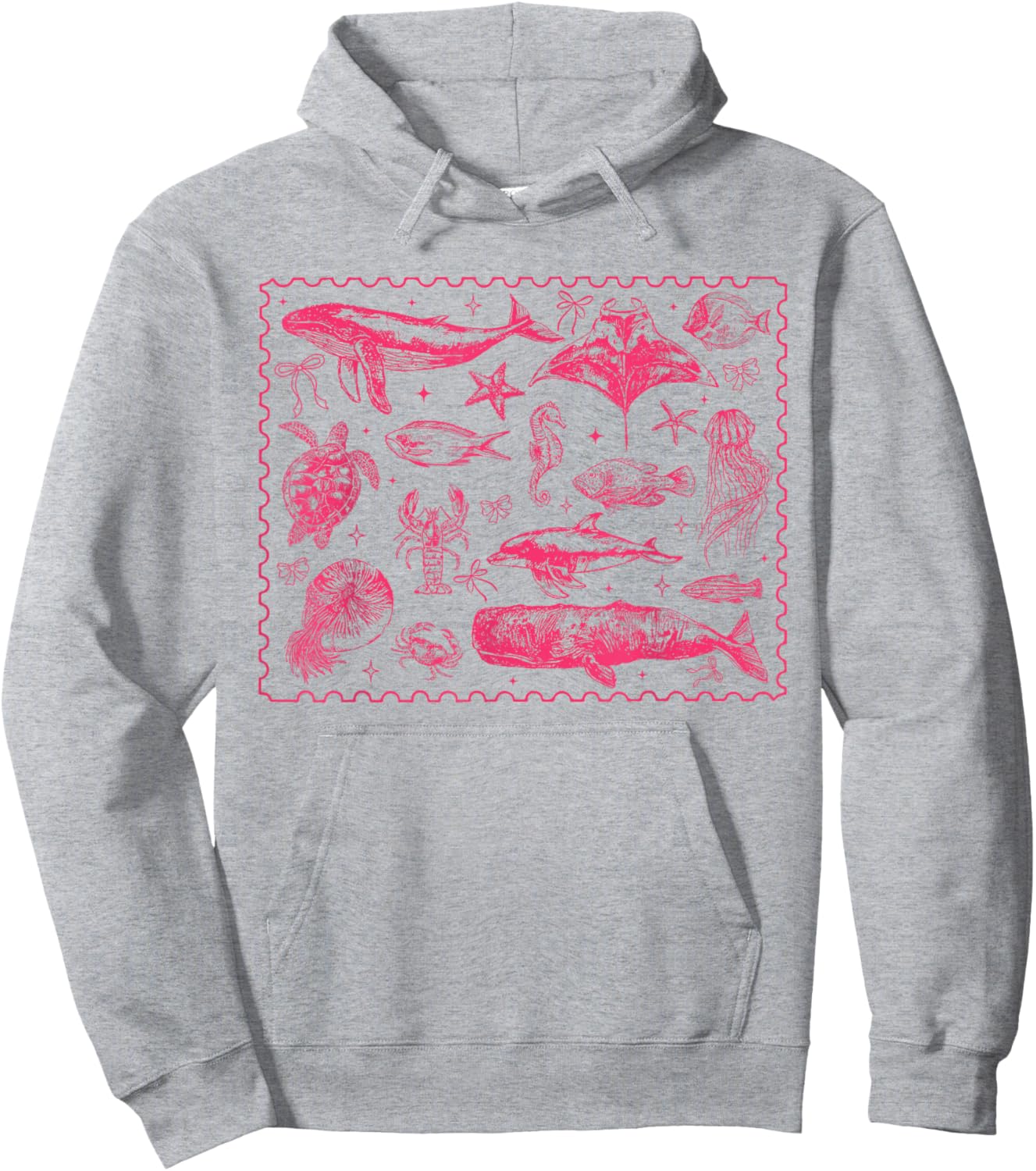 Ocean Life Sea Whale Dolphin Beach 90s Vintage Graphic Hoodie - Hoodie | Ash