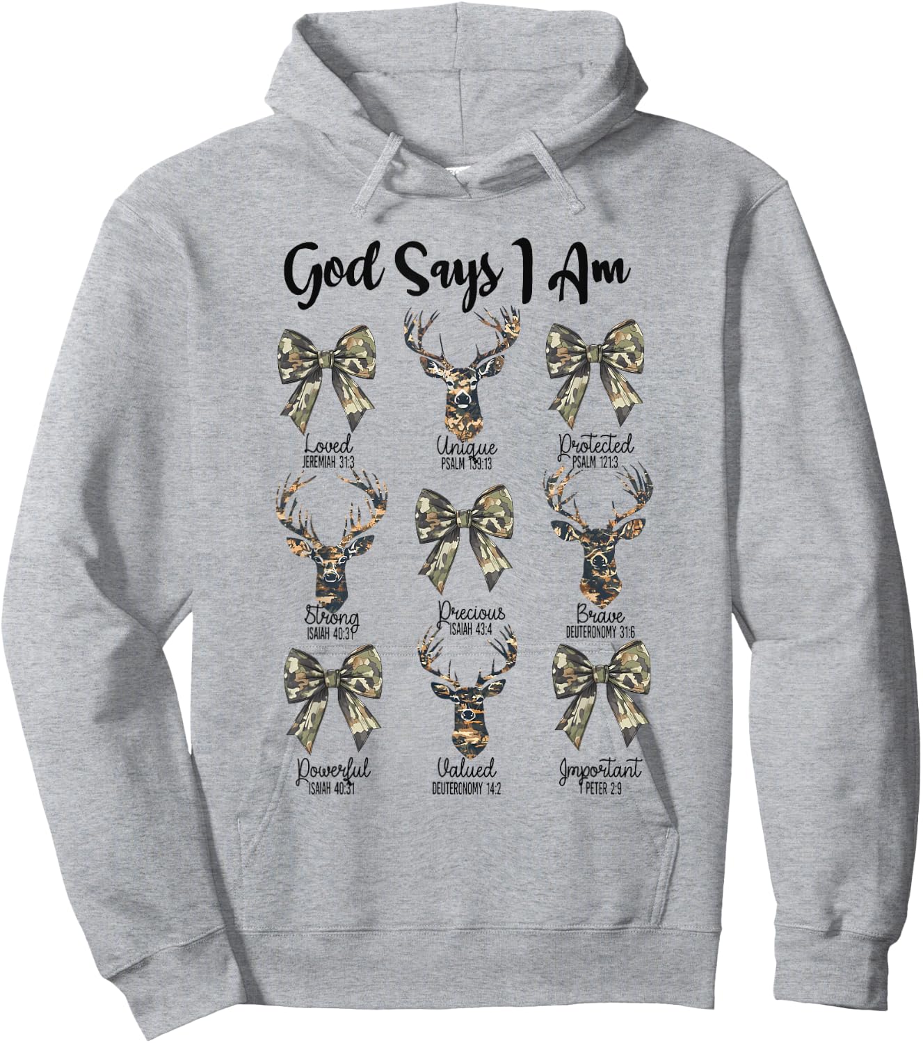 God Says I Am Christian Jesus Camo Coquette Bow Deer Hunting Hoodie - Hoodie | Ash