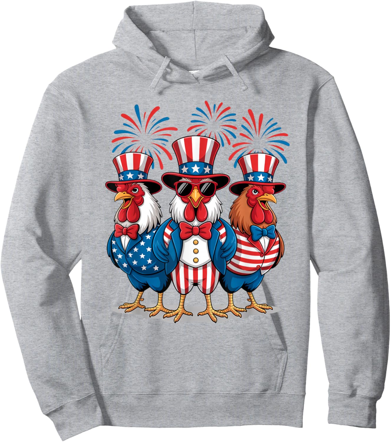 Funny Patriotic Chickens USA Flag 4th of July Chicken Lover Hoodie - Hoodie | Ash