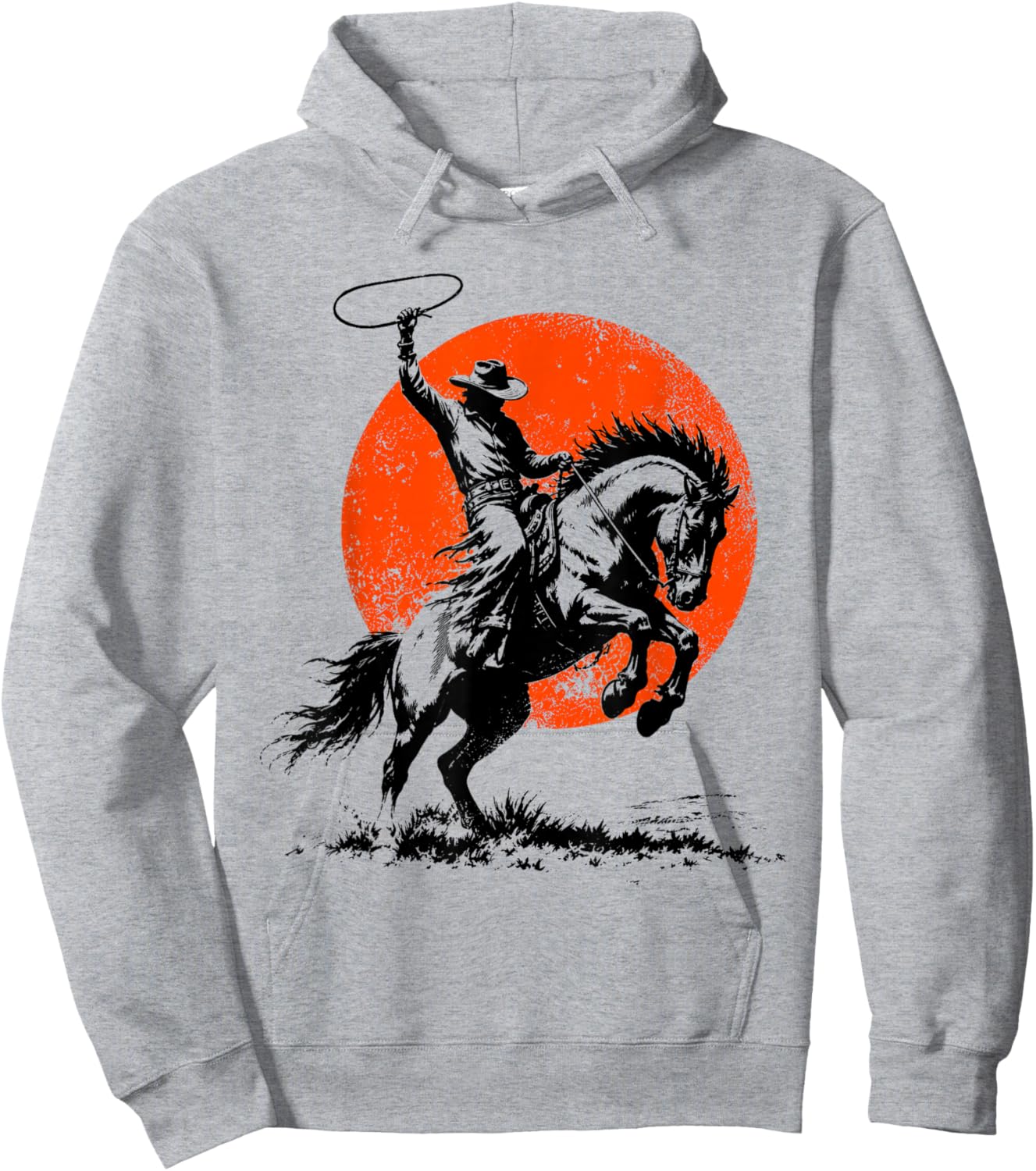 Vintage Cowboy Riding Horse Retro Sun Western Wild West Hoodie - Hoodie | Ash