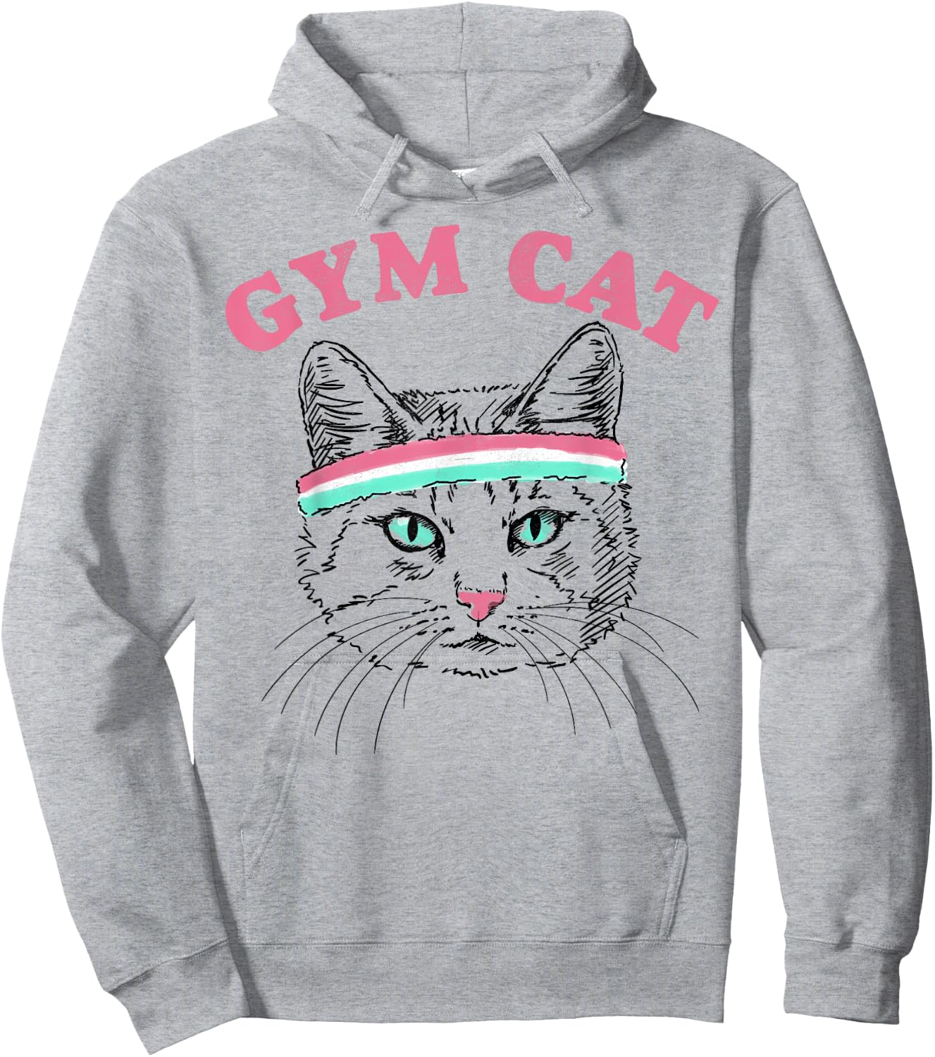 Gym Cat Outline With Headband Women Girls Kids Hoodie - Hoodie | Ash