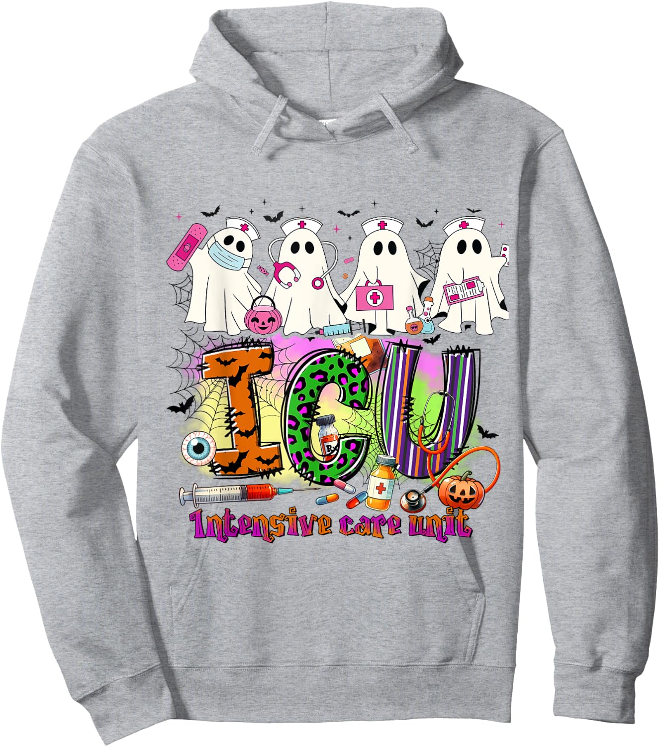 Ghost Nurse ICU Halloween Intensive Care Scare Unit Nursing Hoodie - Hoodie | Ash