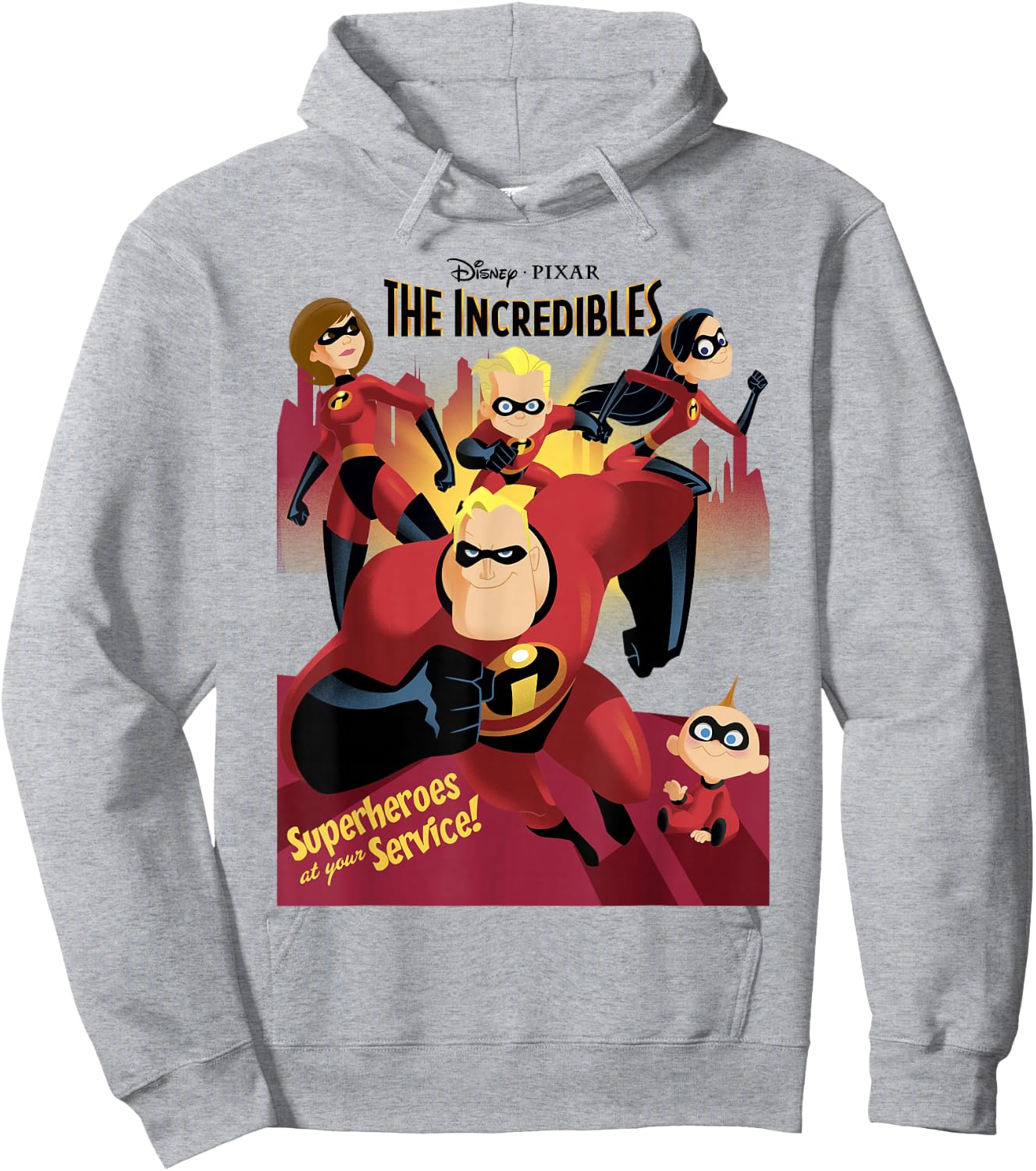 Disney Pixar The Incredibles Superhero Group Poster Retro Hoodie - Hoodie | Ash
