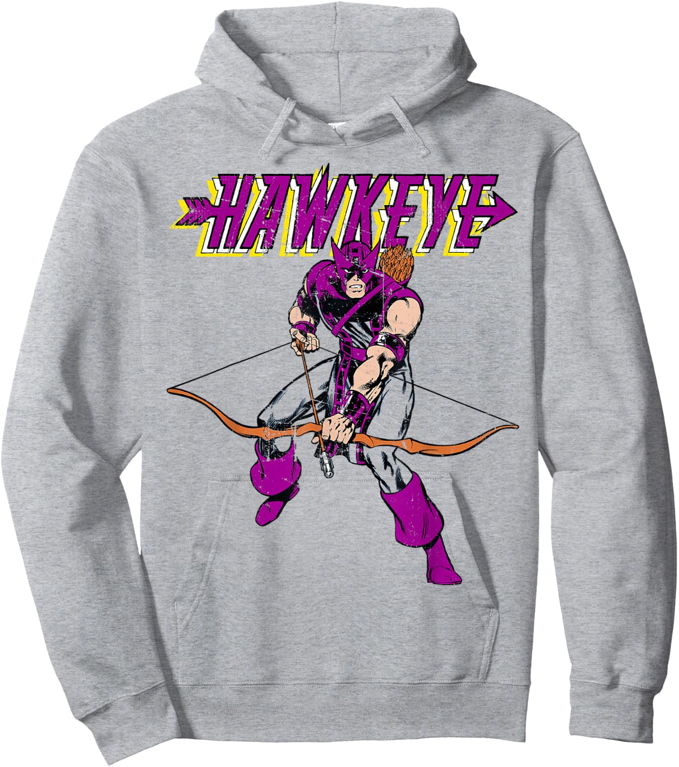 Marvel Hawkeye Retro Classic Pose Bow Arrow Graphic Hoodie - Hoodie | Ash