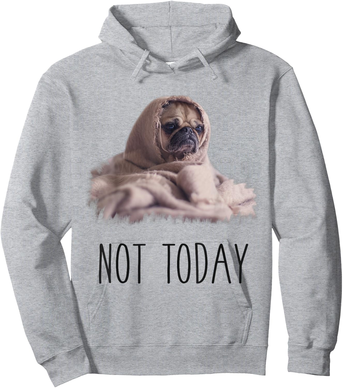 Not Today Pug | Funny Cute Blanket Dog Women Kids Hoodie - Hoodie | Ash