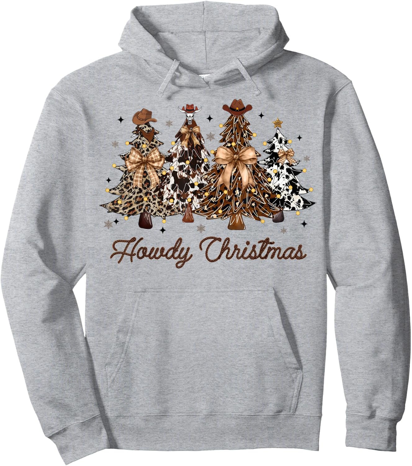Howdy Christmas Western Cow-Print Tree Xmas Coquette Cowgirl Hoodie - Hoodie | Ash