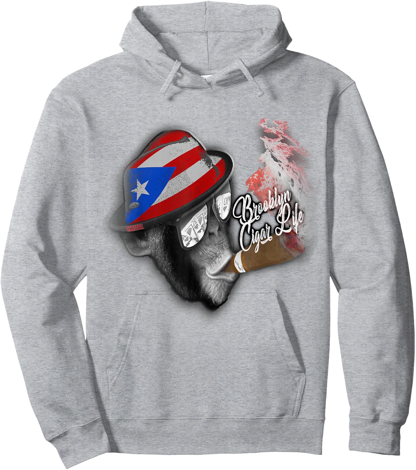 Brooklyn t shirt puerto rico flag cigar smoking Monkey Hoodie - Hoodie | Ash