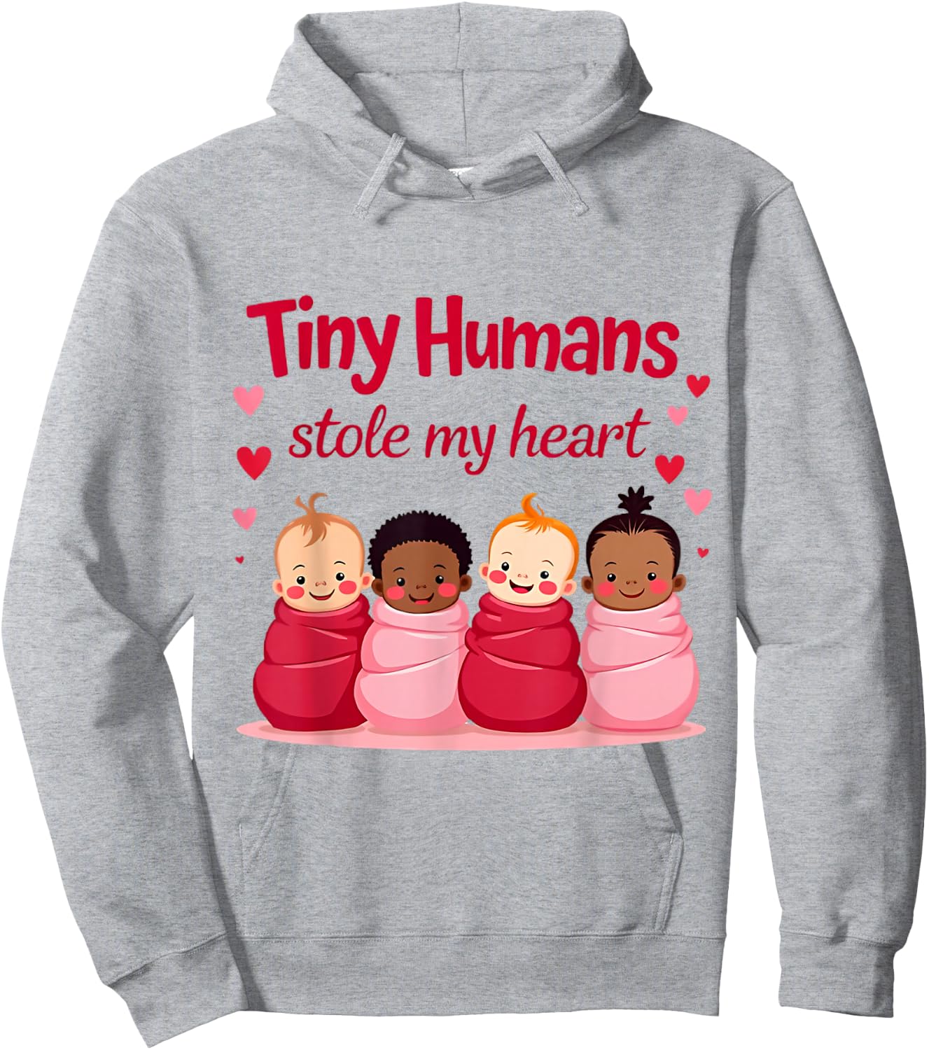 Tiny Humans Stole My Heart Valentine's Day NICU Nurse Hoodie - Hoodie | Ash