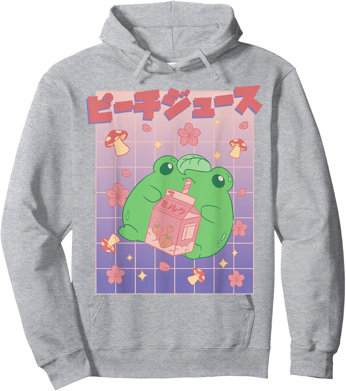 Kawaii Frog Peach Milk Carton Cute Japanese Aesthetic Hoodie - Hoodie | Ash
