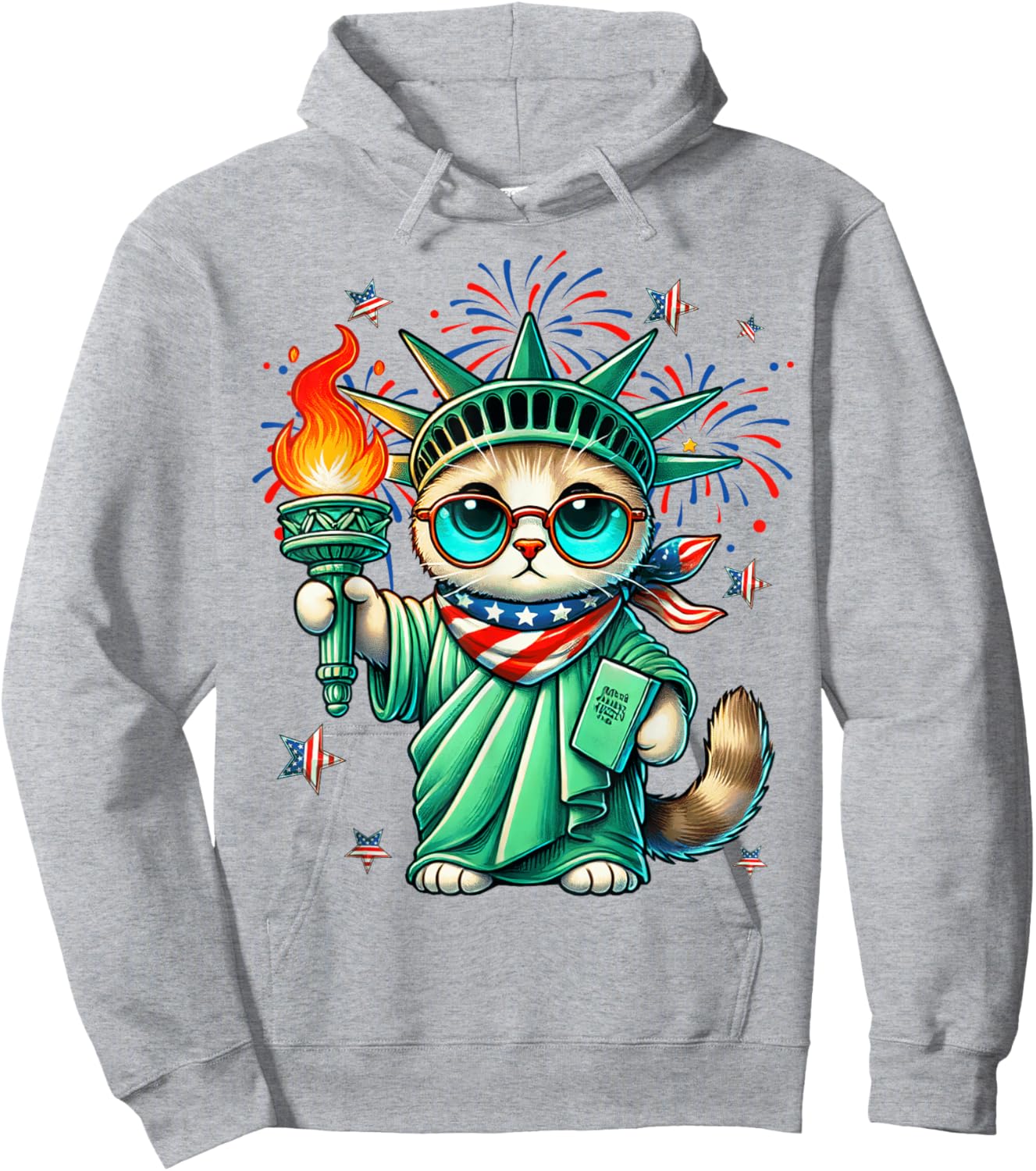 Funny Statue Of Liberty Cat USA Flag Independence Day July 4 Hoodie - Hoodie | Ash