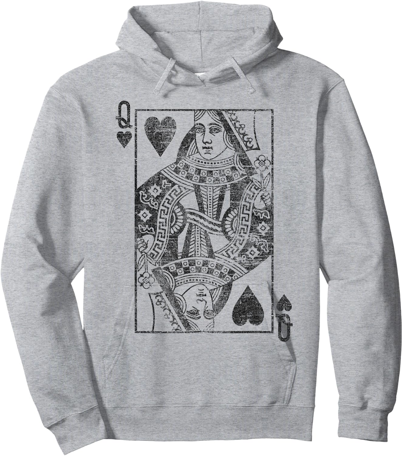 Queen of Hearts Playing Cards Costume Poker Distressed Hoodie - Hoodie | Ash