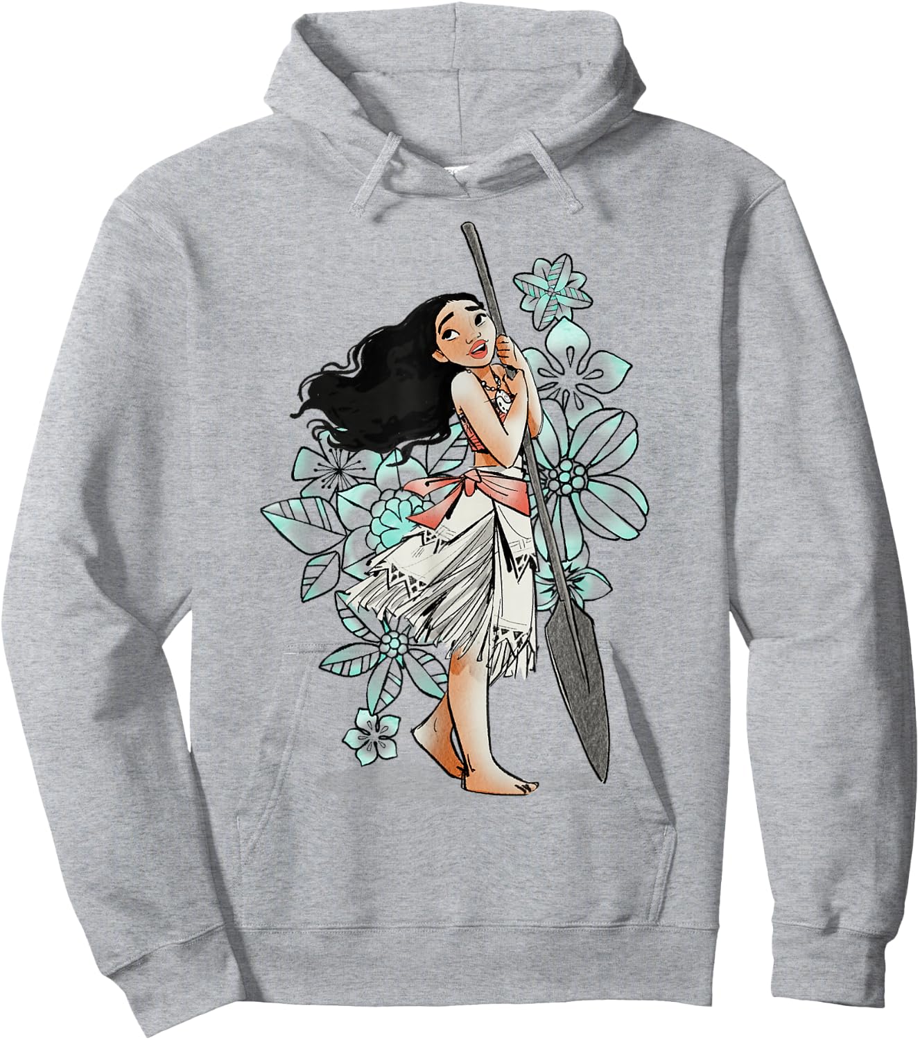Disney Moana Tropical Floral Line Art Voyager Portrait Hoodie - Hoodie | Ash