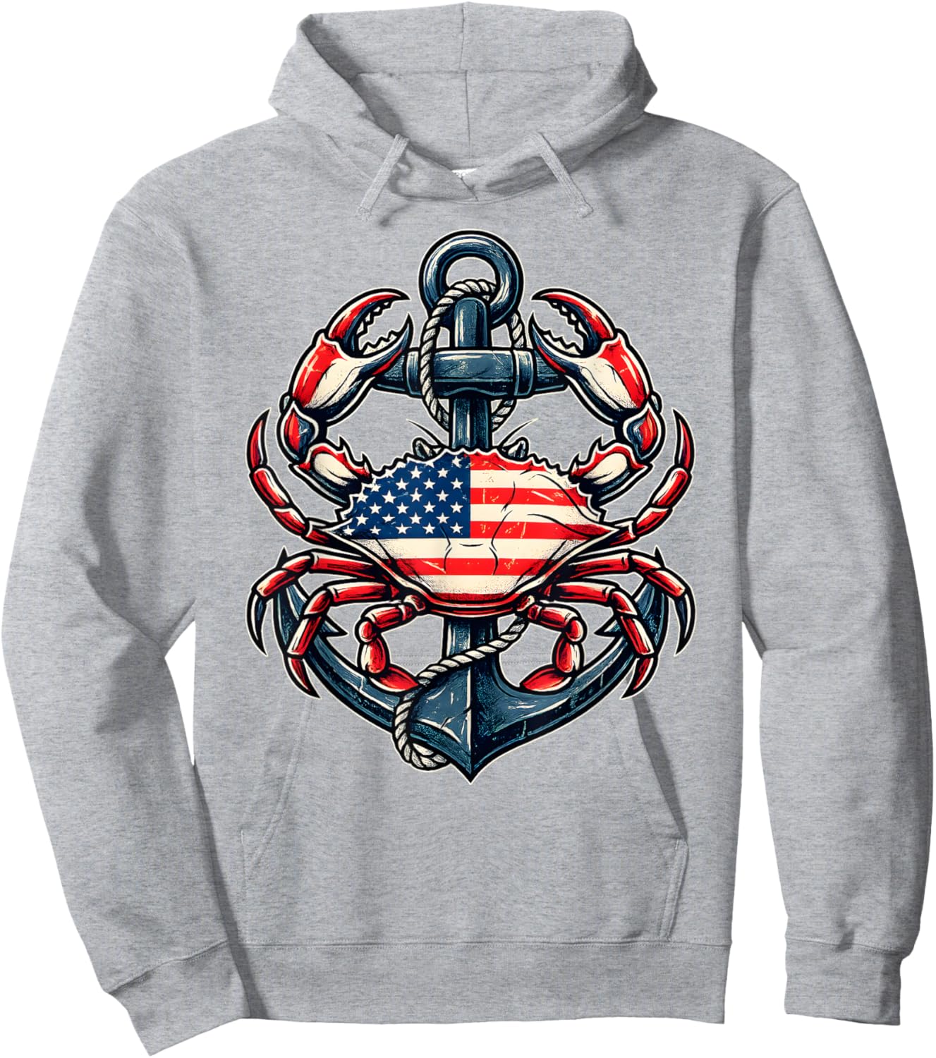 Patriotic Crab 4th of July USA Boating Anchor Fisherman Hoodie - Hoodie | Ash