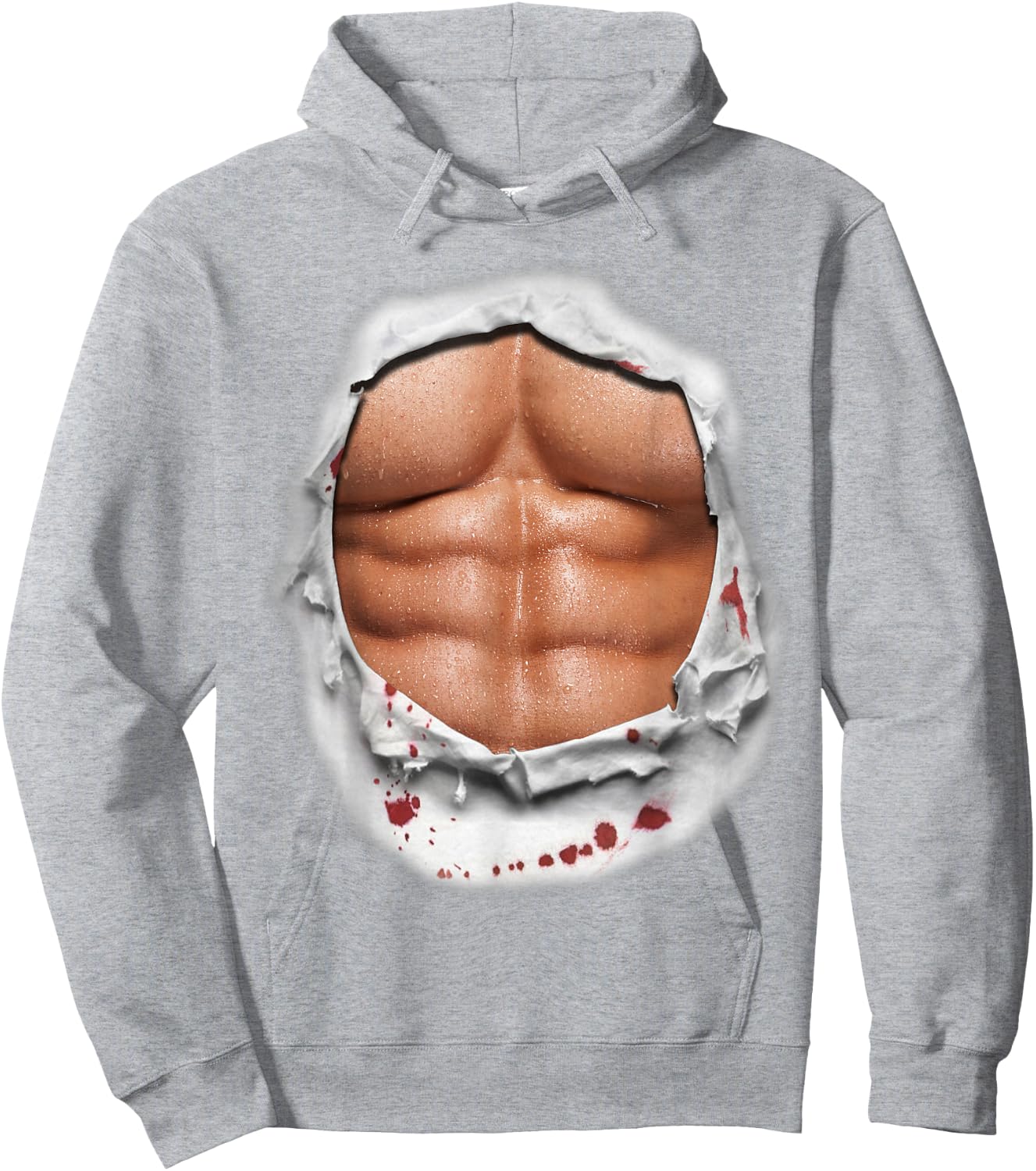 Six Pack Abs Muscles Workout Bodybuilder Torn Open Chest Hoodie - Hoodie | Ash