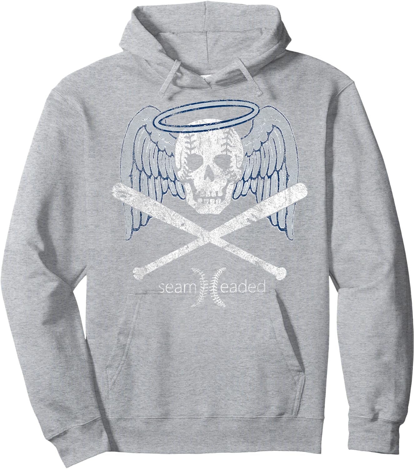 Vintage Angel Baseball Skull with Bats and Halo T Shirt Hoodie - Hoodie | Ash