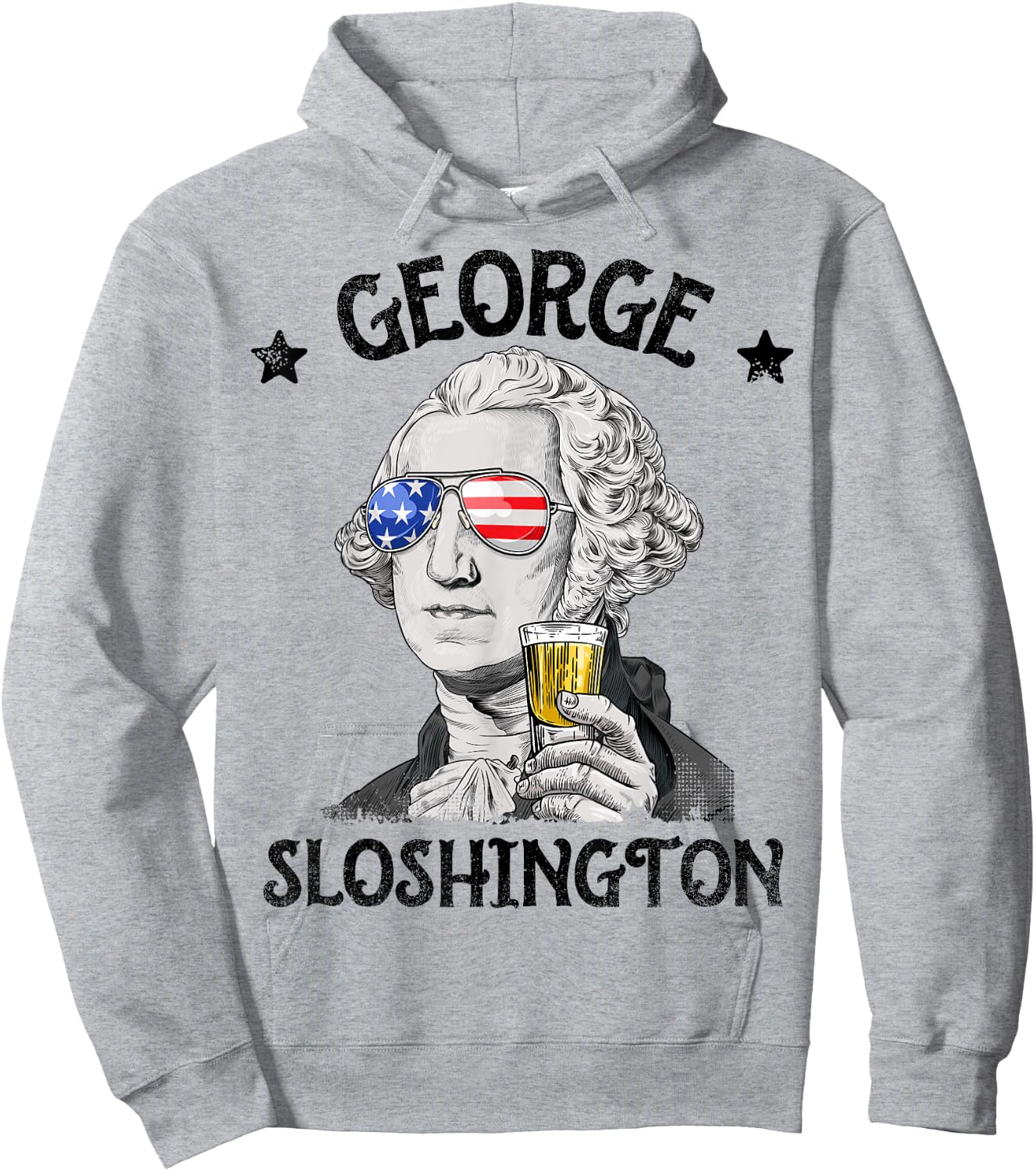 George Sloshington Washington 4th of July Men Women USA Flag Hoodie - Hoodie | Ash