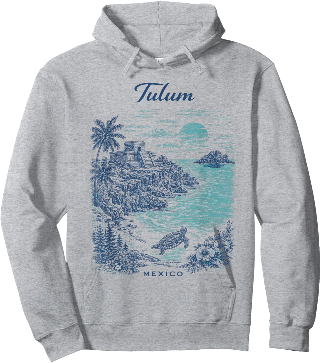 Tulum Mexico Vintage Travel Scenic Illustration Hoodie - Hoodie | Ash
