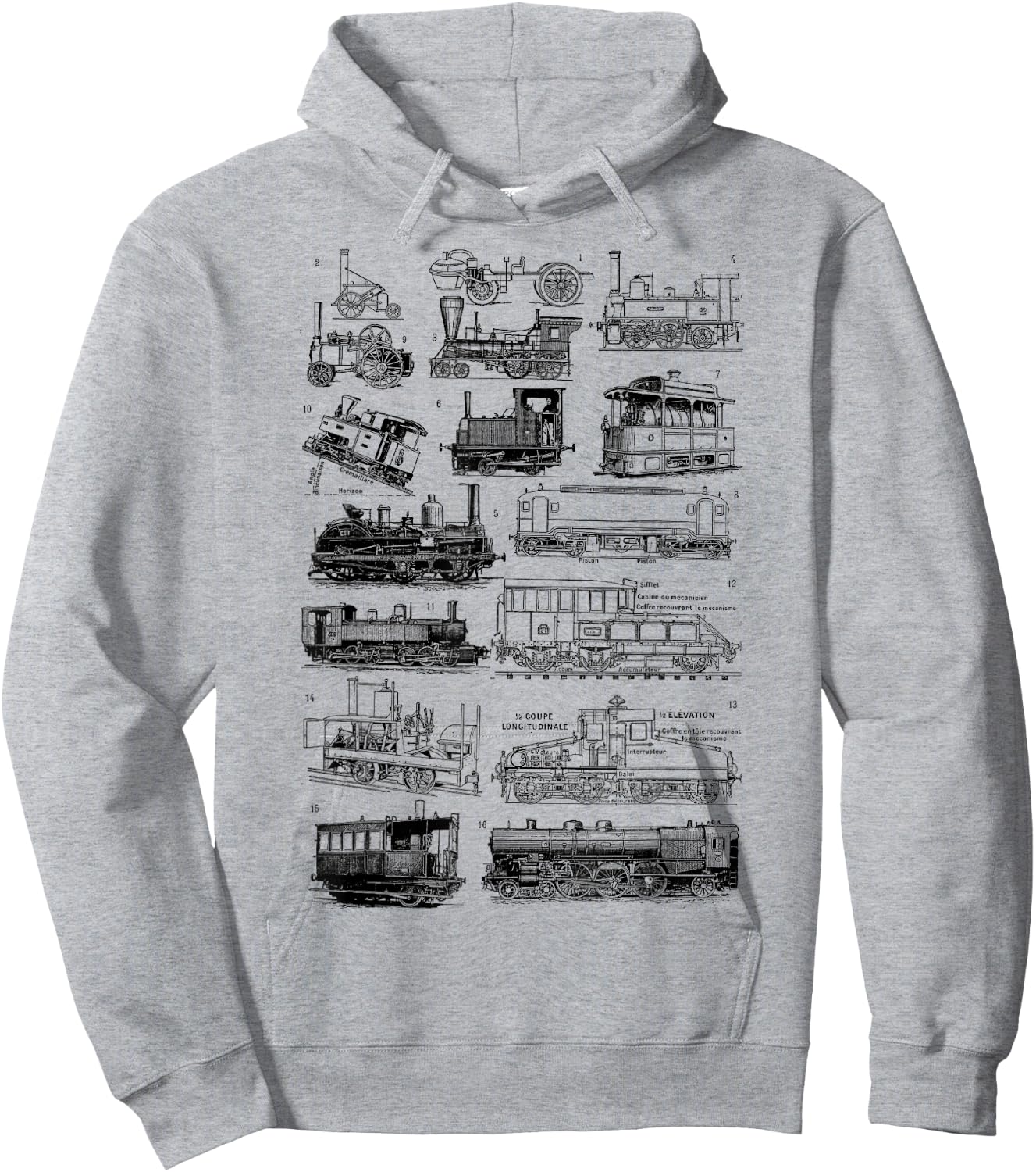 Steam Engine Train Steam Train Locomotive Vintage Chart Hoodie - Hoodie | Ash