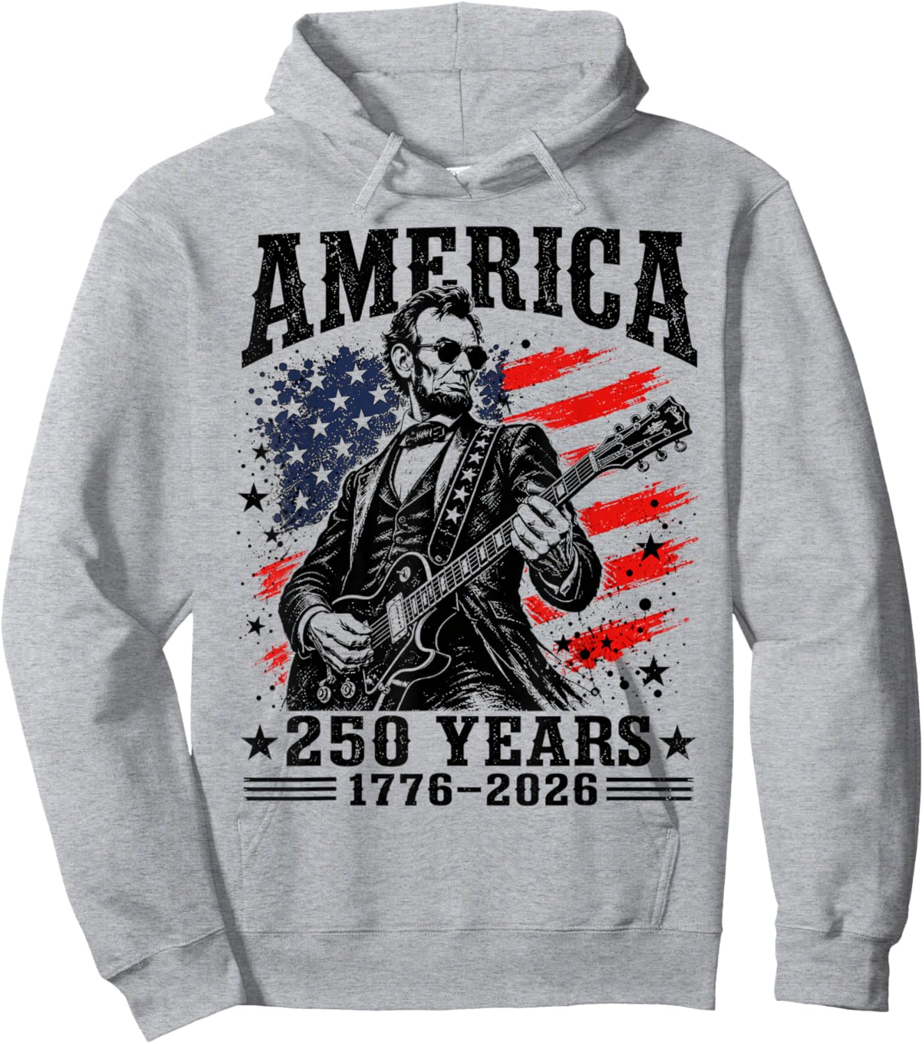 Vintage Abraham Lincoln Abe Lincoln Playing Guitar 250 Years Hoodie - Hoodie | Ash