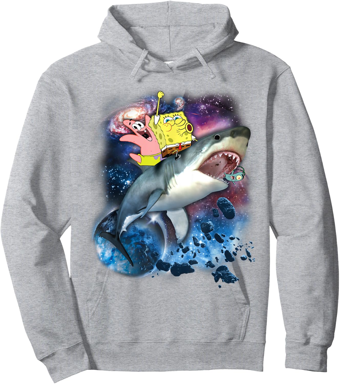 Spongebob SquarePants & Patrick Shark Riding Hoodie - Hoodie | Ash