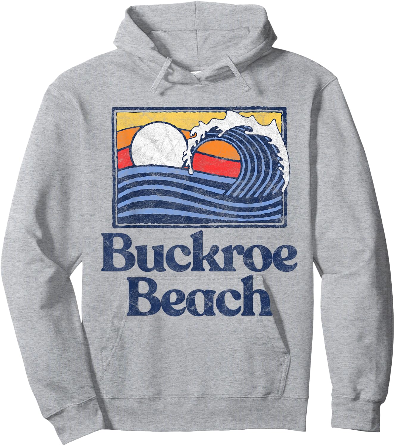 Buckroe Beach Retro Surfer Vintage Beach & Wave Graphic Hoodie - Hoodie | Ash