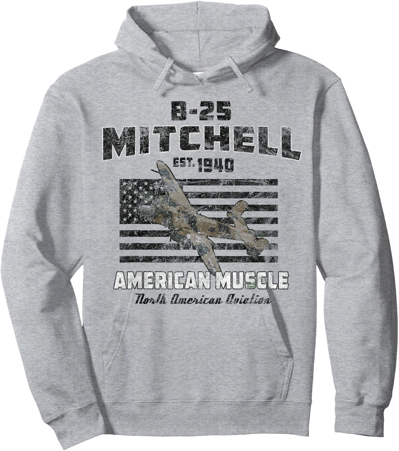 B-25 Mitchell WWII Bomber American Muscle Vintage Hoodie - Hoodie | Ash