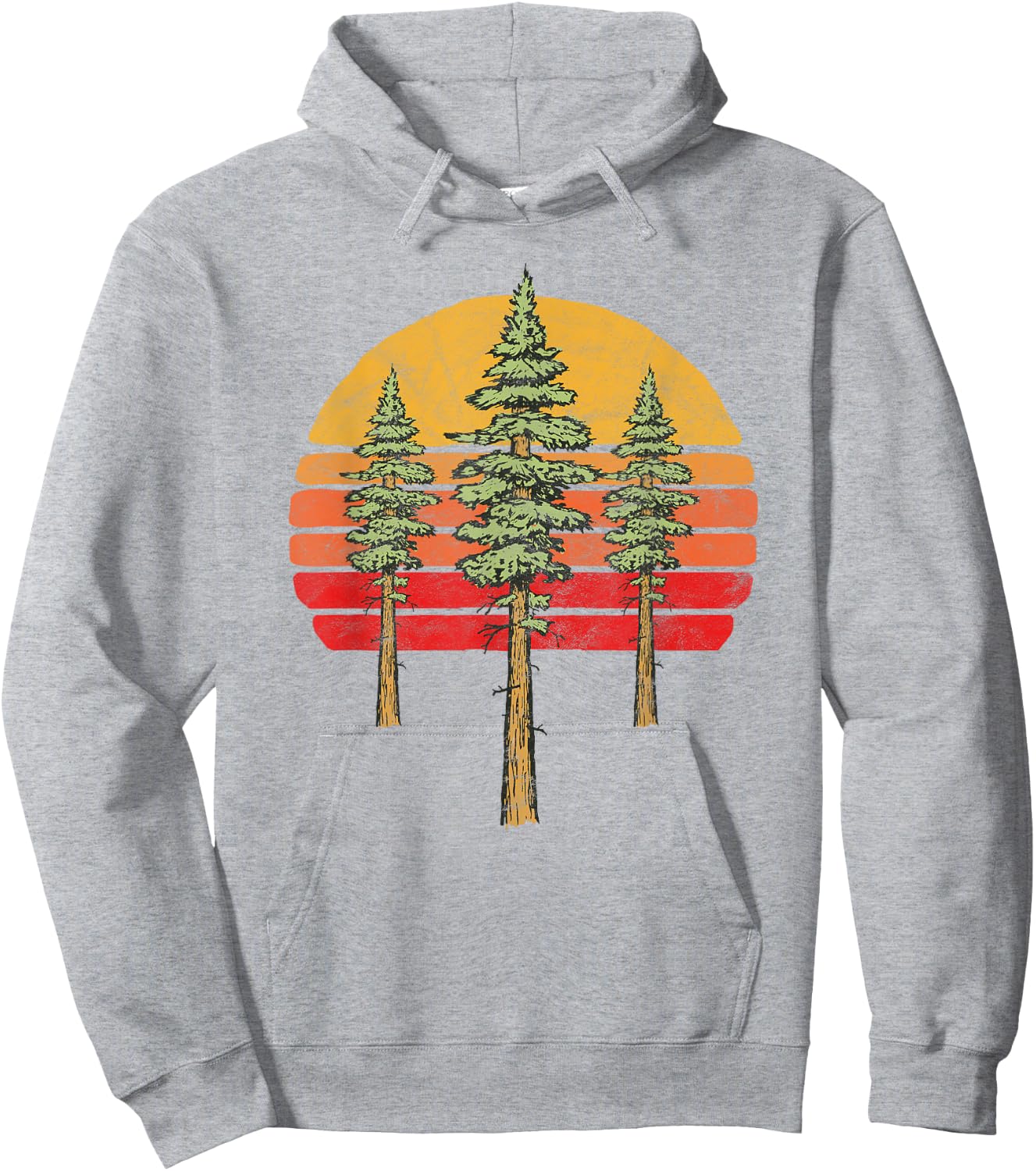 Retro Sun & Three Minimalist Redwood Trees Graphic Hoodie - Hoodie | Ash