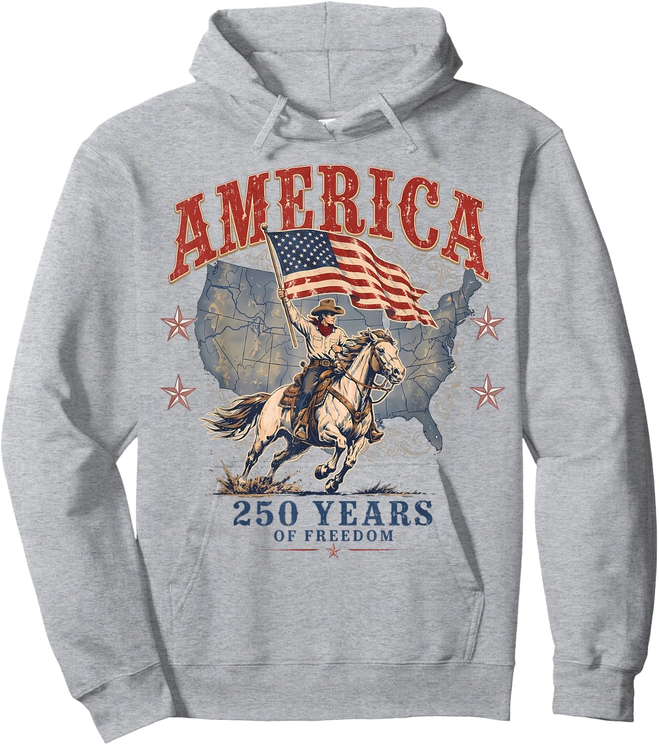 250 America Years of Freedom Est. 1776 Western Cowboy Men Hoodie - Hoodie | Ash