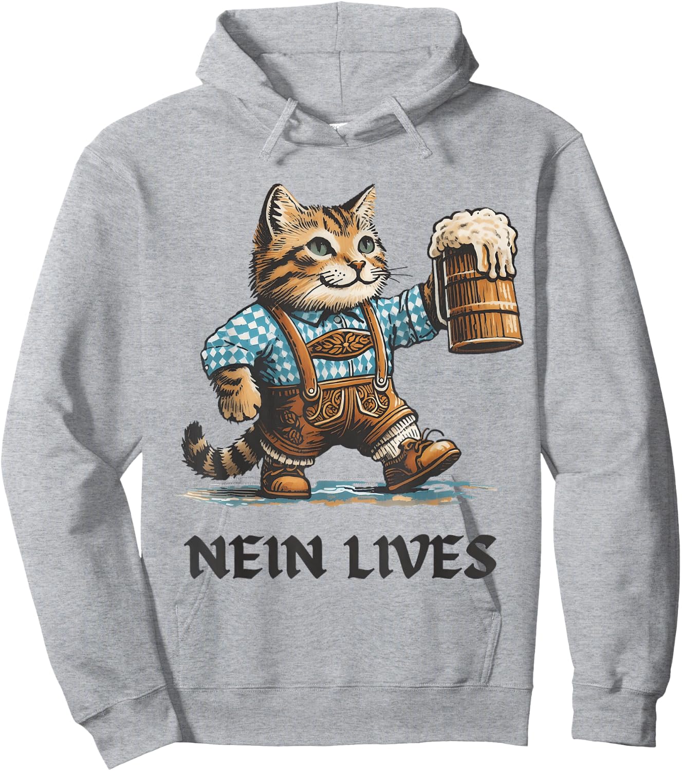Nein Lives Oktoberfest Cat in Lederhosen Holding Beer Stein Men Women Hoodie - Hoodie | Ash
