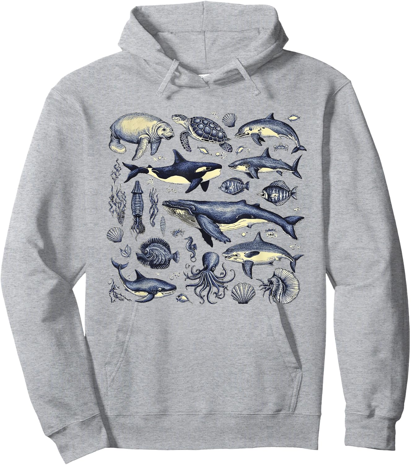 Vintage 90s Tattoo Sea Animal Ocean Nature Ocean Wildlife Hoodie - Hoodie | Ash