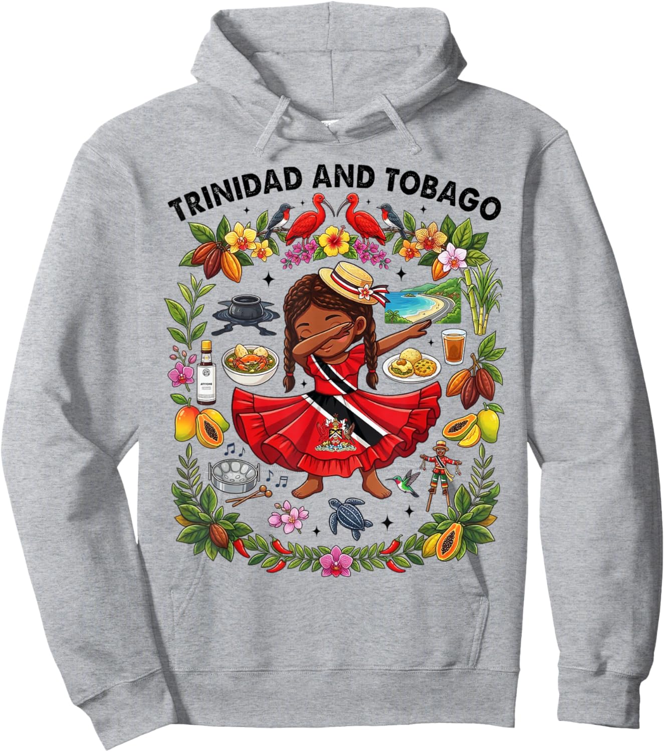Dabbing Trinidad and Tobago Girl Flag Dress Steelpan Pride Hoodie - Hoodie | Ash