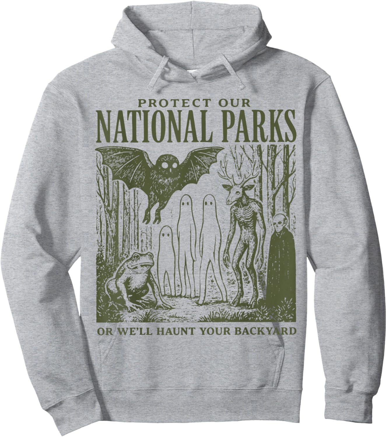 Retro Folk Horror National Park Spooky Ghost Graphic Hoodie - Hoodie | Ash