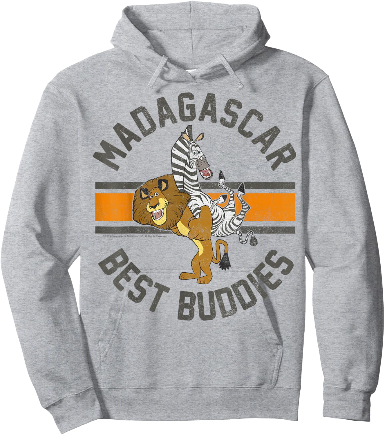 Madagascar Alex and Marty Best Buddies Striped Text Poster Hoodie - Hoodie | Ash