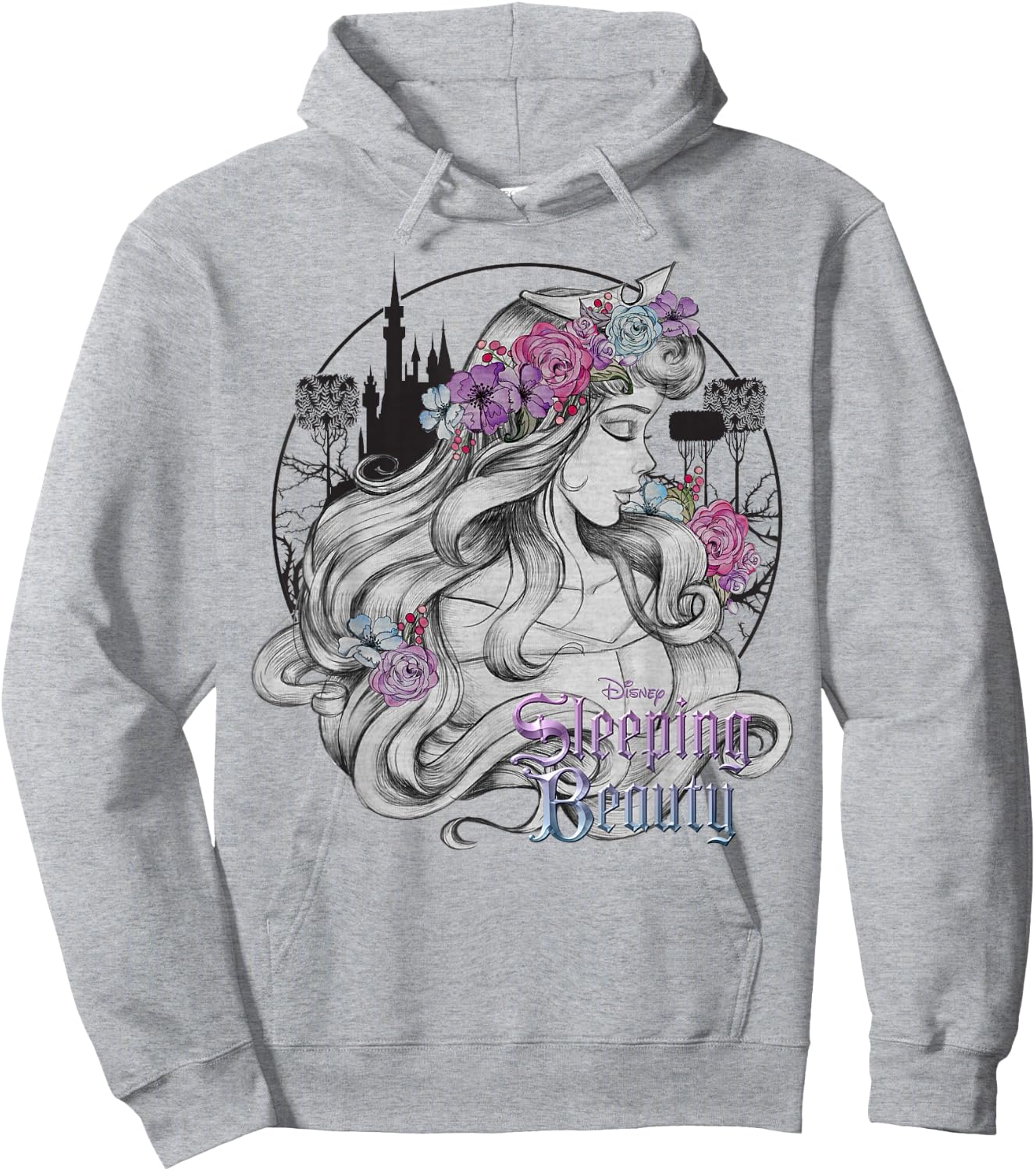 Disney Sleeping Beauty Floral Sketched Portrait Hoodie - Hoodie | Ash