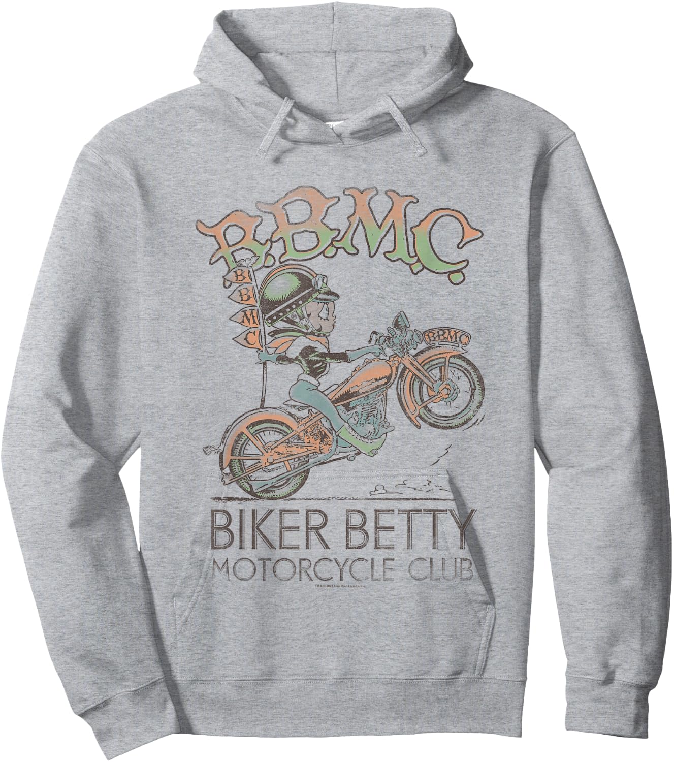 Betty Boop Biker Betty Vintage Motorcycle Club Hoodie - Hoodie | Ash