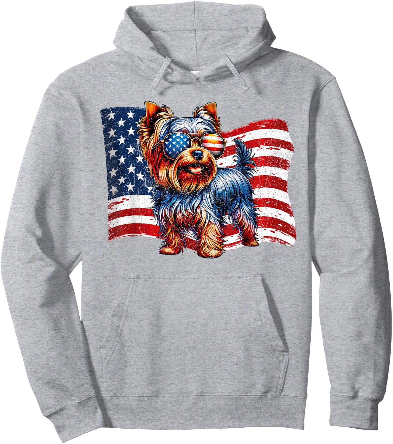Yorkshire Terrier Dogs Mom Dad American Flag Pets Vintage Hoodie - Hoodie | Ash