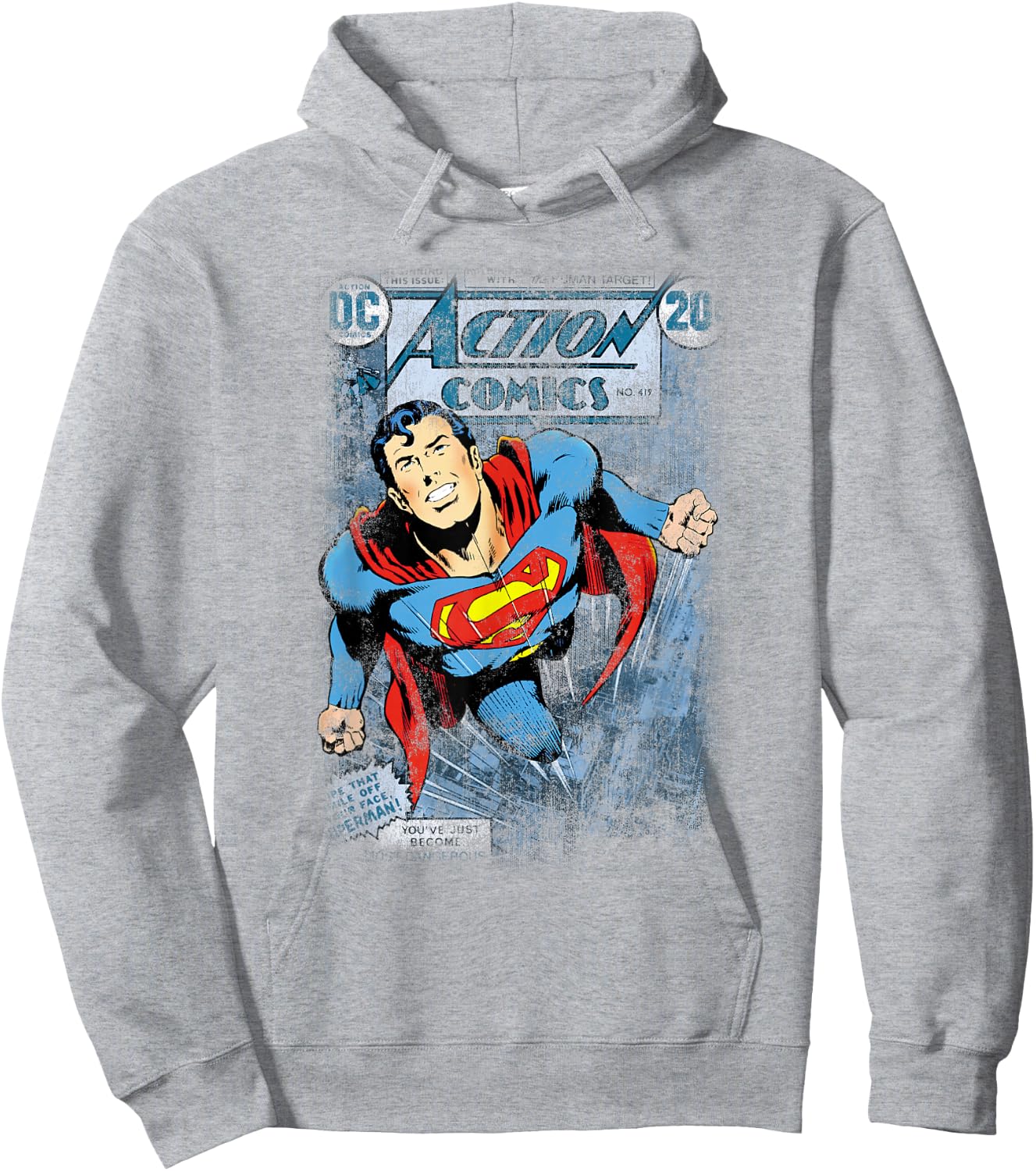 Superman Action #419 Distress T Shirt Hoodie - Hoodie | Ash