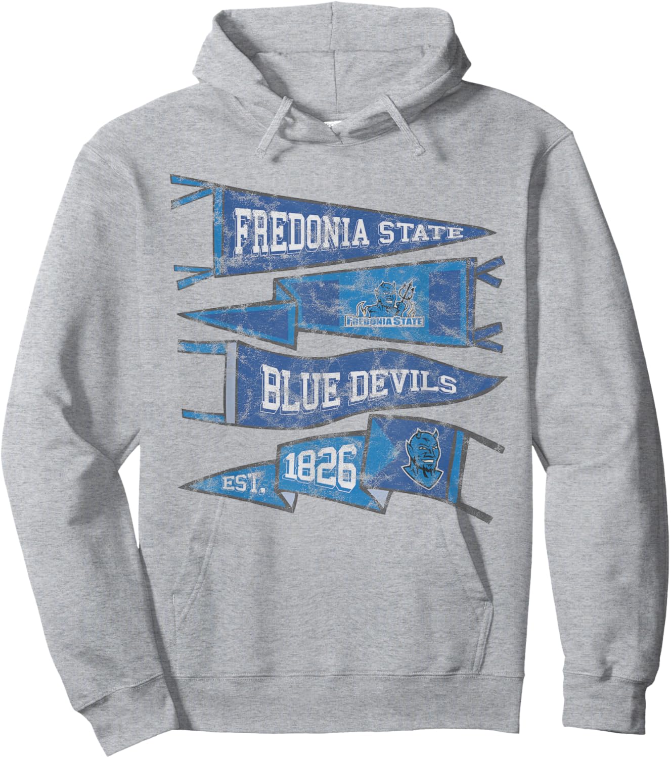 Fredonia State University Blue Devils Distressed Pennants Hoodie - Hoodie | Ash