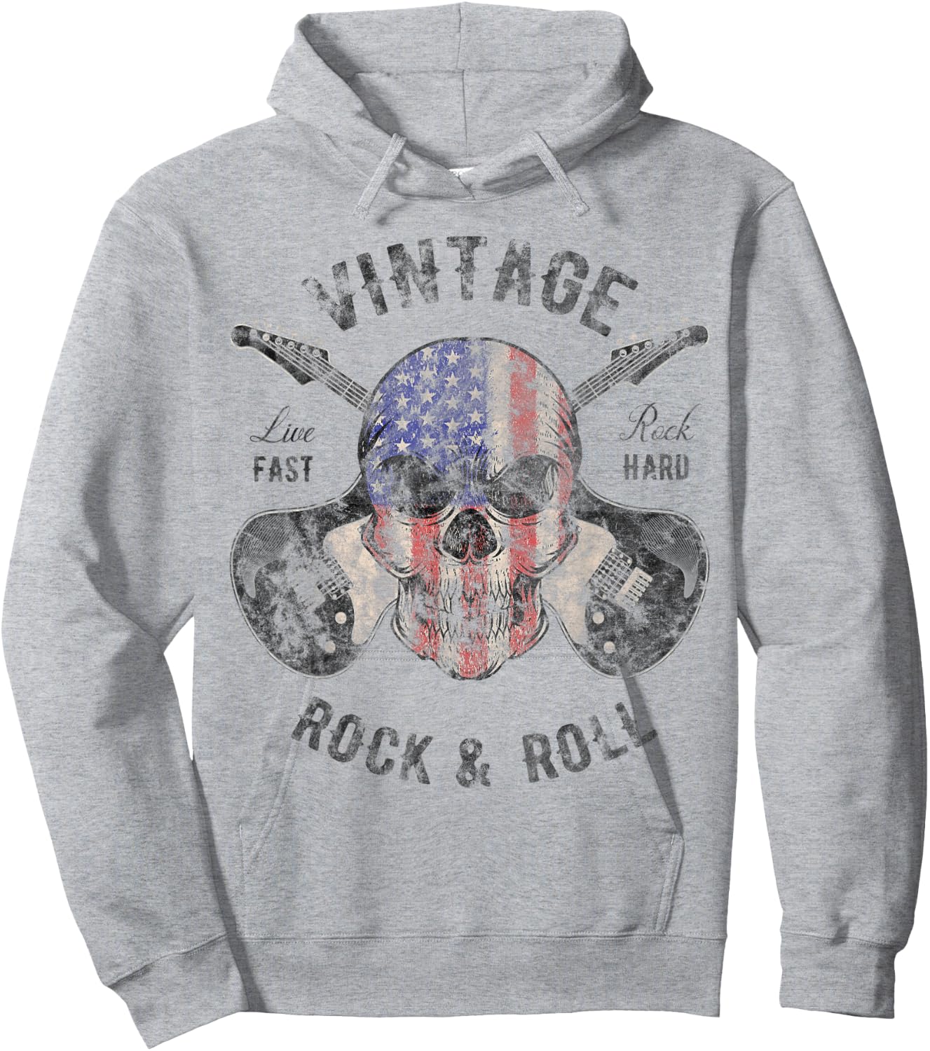 Guitar Player Shirt Vintage Guitarist Gifts Skull Flag Hoodie - Hoodie | Ash