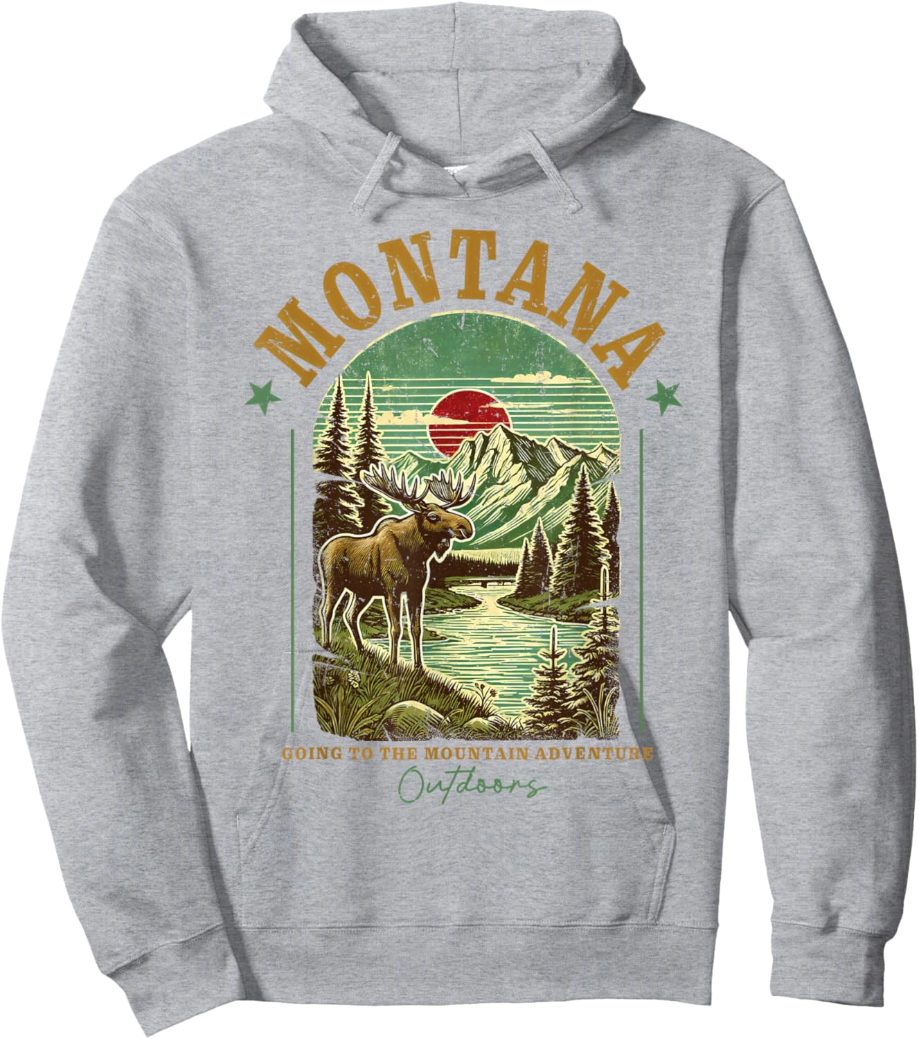 Montana Moose Mountain River Nature Wilderness Adventure Hoodie - Hoodie | Ash