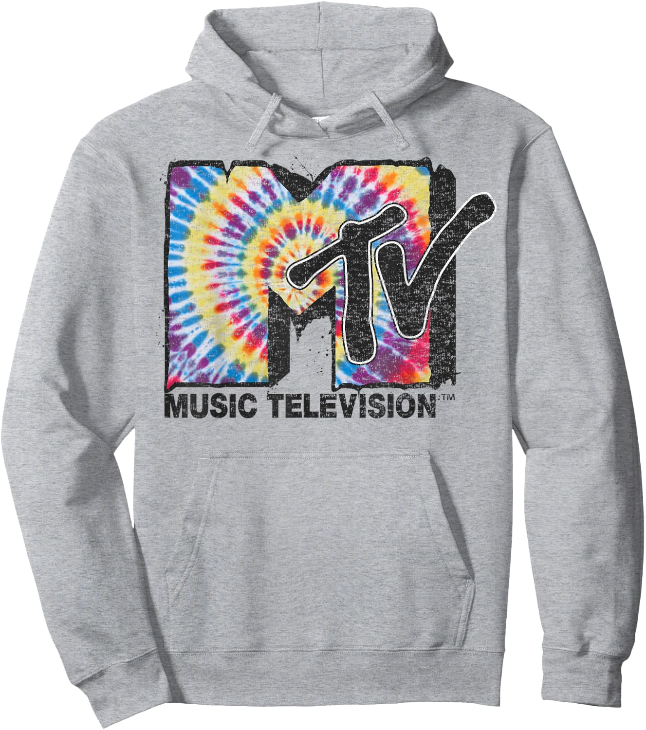 MTV Rainbow Tie Dye Spiral Logo Hoodie - Hoodie | Ash
