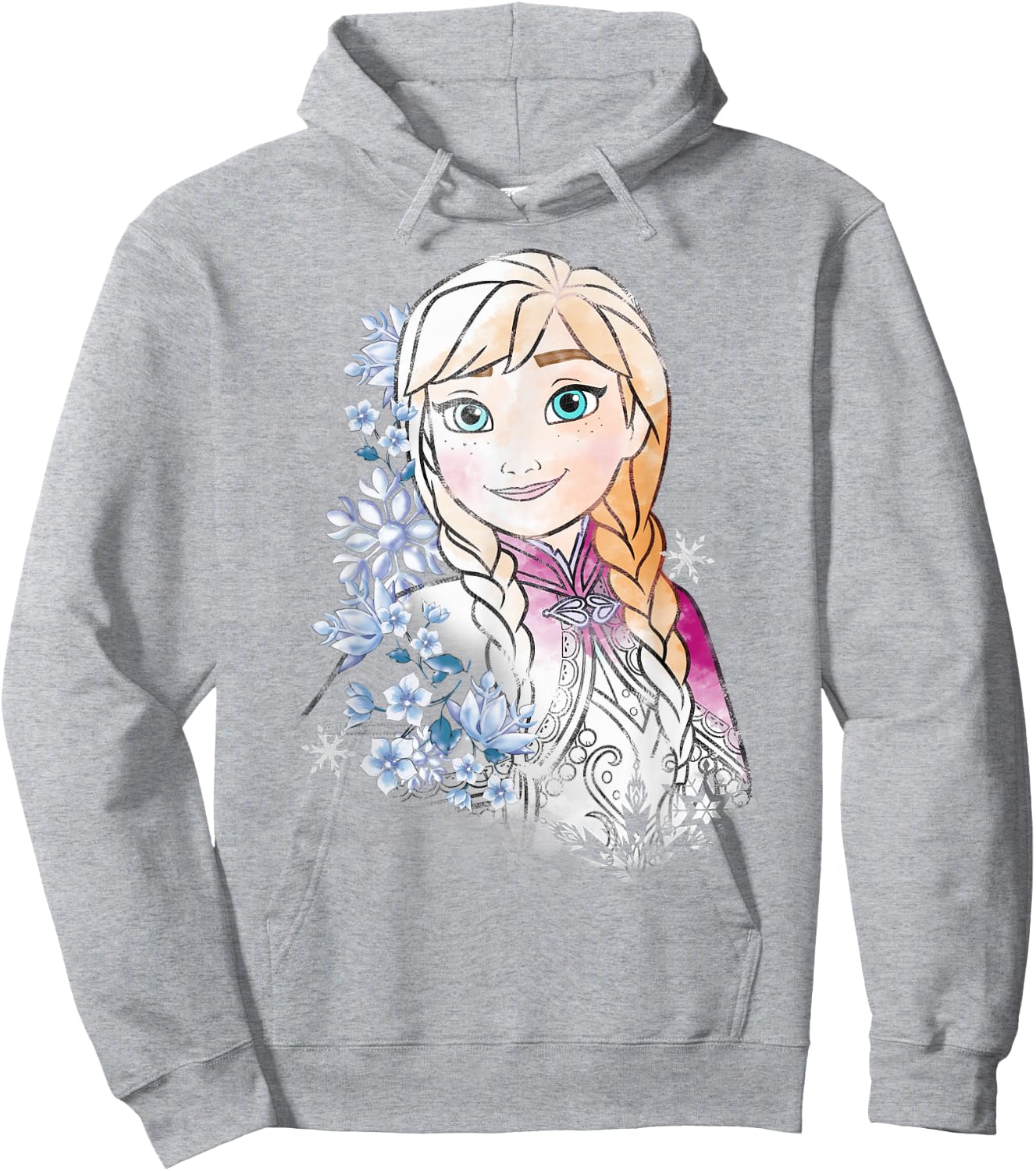 Disney Frozen Anna Illustrated Snowflake Flowers Hoodie - Hoodie | Ash