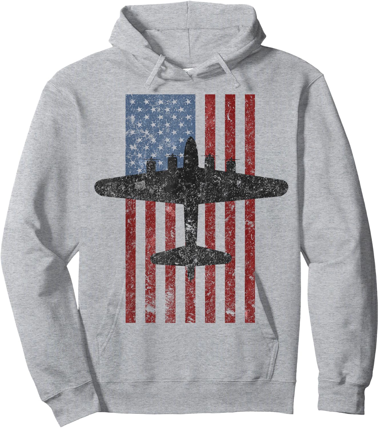 B-17 Flying Fortress WWII Bomber Vintage American Flag Hoodie - Hoodie | Ash